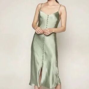 Zara Green Slit Midi Slip Dress